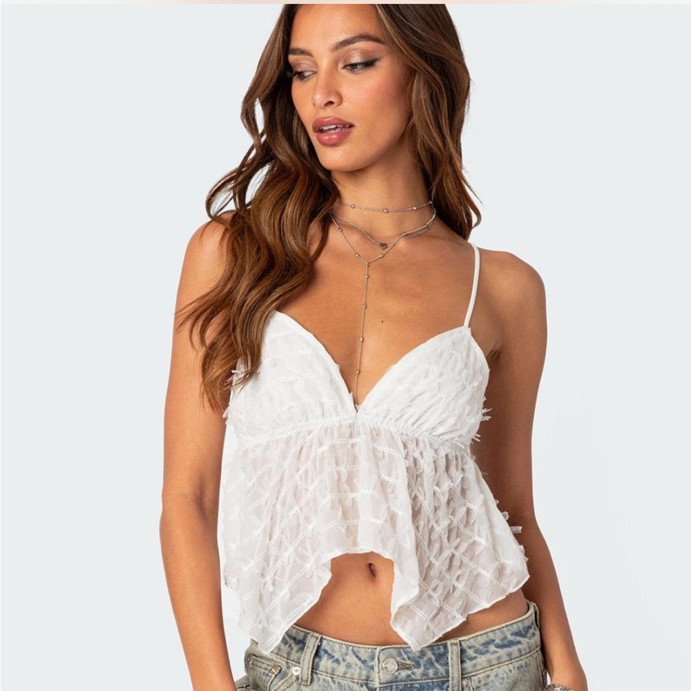 Edikted White Asymmetrical Backless Camisole